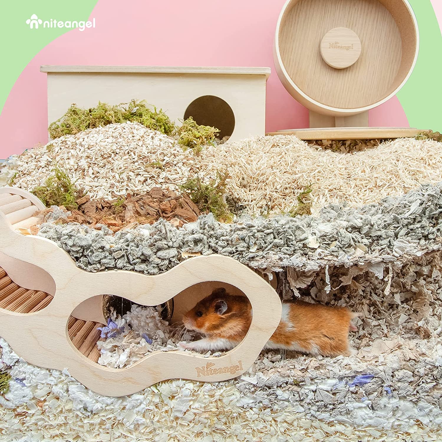 Hamster House W/Climbing Ladder for Hamsters Gerbils Mice or Similar-Sized Pets (Secret Peep Tunnel Hamster Hut)