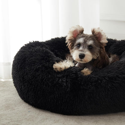 Calming Dog Bed & Cat Bed, Anti-Anxiety Donut Dog Cuddler Bed, Warming Cozy Soft Dog round Bed, Fluffy Faux Fur Plush Dog Cat Cushion Bed for Small Medium Dogs and Cats