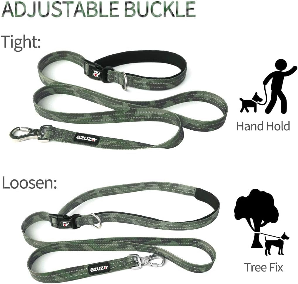 Reflective Dog Collar and Leash Set with Airtag Holder, Green Camo Padded Collar with Matching Clip Handle Leash for Medium Dogs