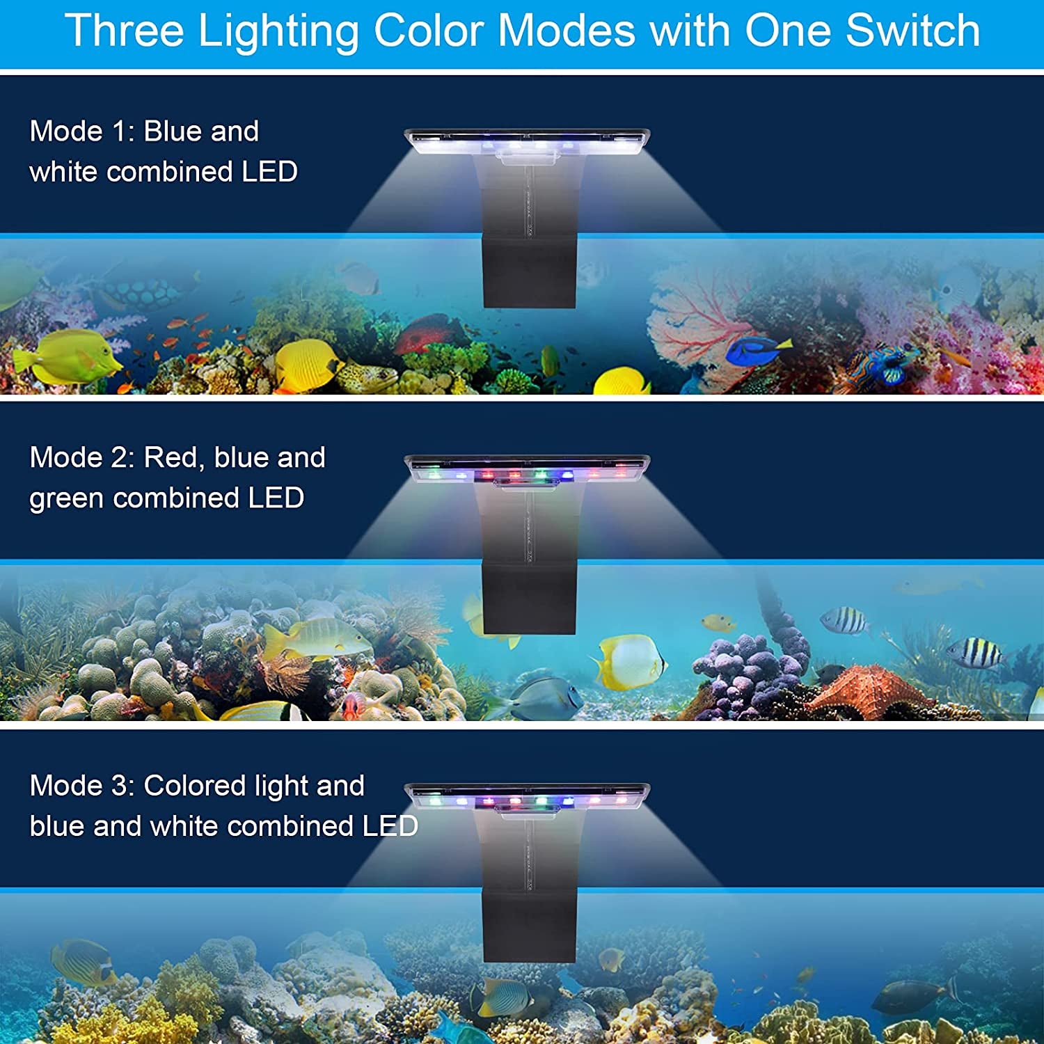 LED Aquarium Light Three-Mode Adjustable Fish Tank Lights 5W 16 LED Planted Aquarium Light Clip Lamp 550LM for 0.24 Inch Thickness 12 Inch Fish Tank